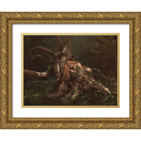 Art tree Collection 9 Gold Ornate Wood Framed Art Print with Double Matting by Babette
