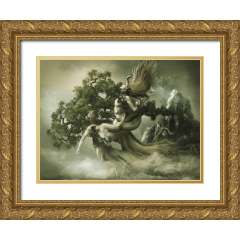 Living on the edge Gold Ornate Wood Framed Art Print with Double Matting by Babette