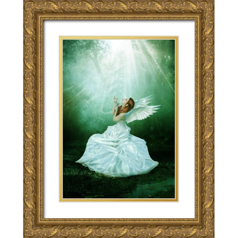 Angel 2 Gold Ornate Wood Framed Art Print with Double Matting by Babette
