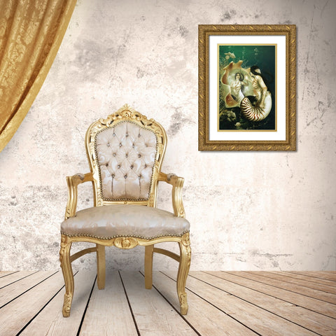 Nautilus Gold Ornate Wood Framed Art Print with Double Matting by Babette