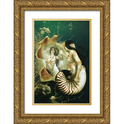 Nautilus Gold Ornate Wood Framed Art Print with Double Matting by Babette