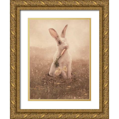 Easter Bunny Gold Ornate Wood Framed Art Print with Double Matting by Babette