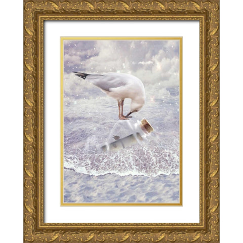 Bottle and Seagull Gold Ornate Wood Framed Art Print with Double Matting by Babette