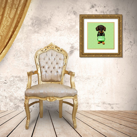 Teckel Green Gold Ornate Wood Framed Art Print with Double Matting by Babette