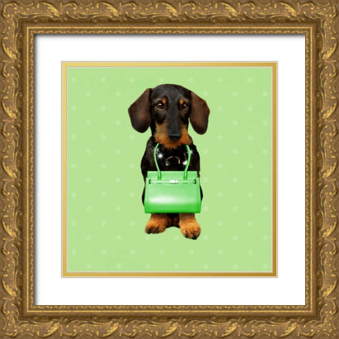 Teckel Green Gold Ornate Wood Framed Art Print with Double Matting by Babette