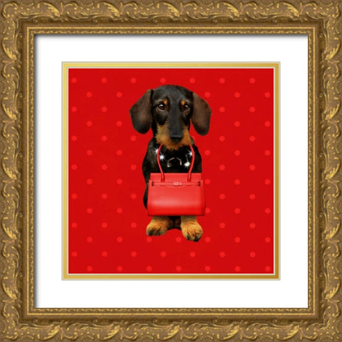 Teckel Red Gold Ornate Wood Framed Art Print with Double Matting by Babette