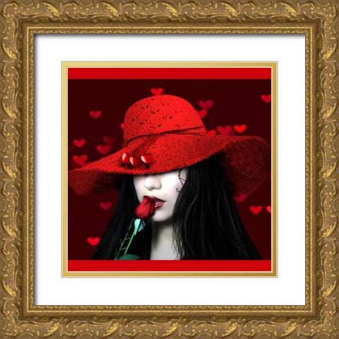 Love-Hearts Gold Ornate Wood Framed Art Print with Double Matting by Babette