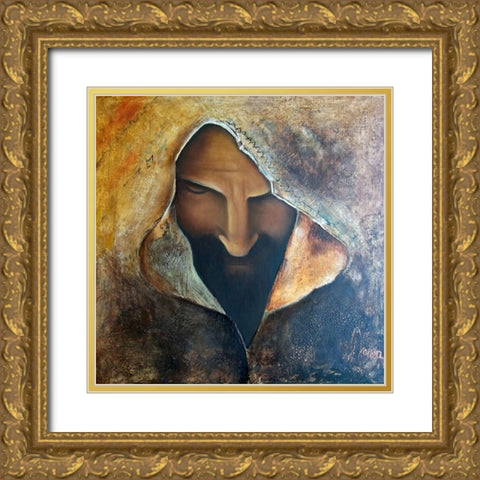 Rosto Jesus Gold Ornate Wood Framed Art Print with Double Matting by Herrera, Leticia