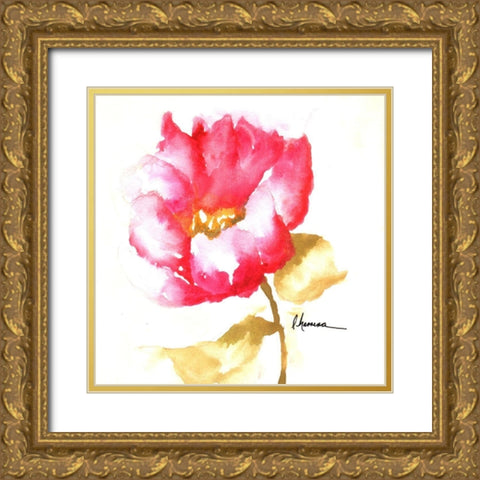 Flor Amapola Gold Ornate Wood Framed Art Print with Double Matting by Herrera, Leticia
