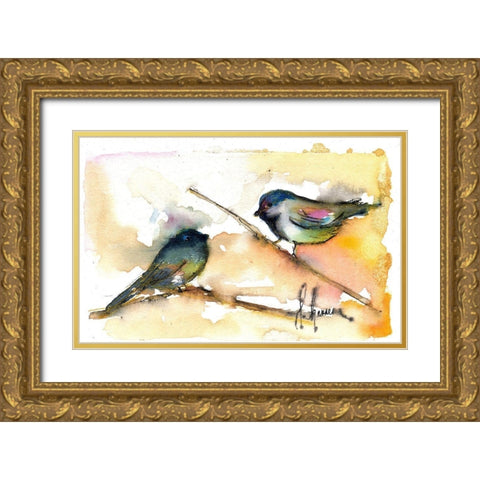 Pajaritos Gold Ornate Wood Framed Art Print with Double Matting by Herrera, Leticia