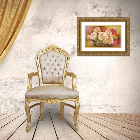 Glamour Roses Gold Ornate Wood Framed Art Print with Double Matting by Dvoretskiy, Petrovich
