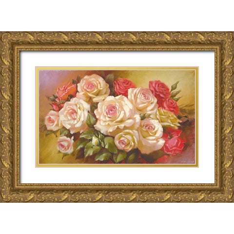 Glamour Roses Gold Ornate Wood Framed Art Print with Double Matting by Dvoretskiy, Petrovich