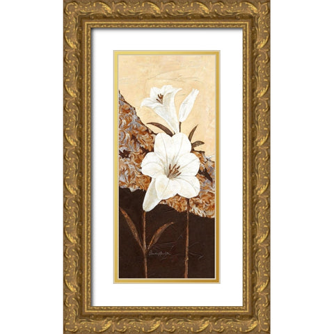 White Oriental Lilies Gold Ornate Wood Framed Art Print with Double Matting by Ancilotti, Claudia