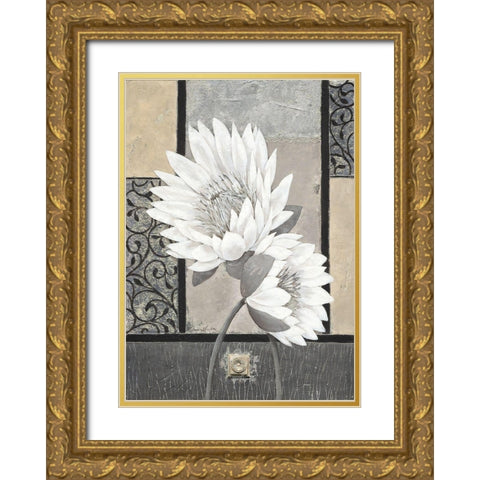 White Waterlily Gold Ornate Wood Framed Art Print with Double Matting by Ancilotti, Claudia