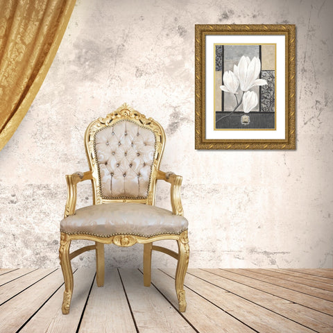 White Magnolia Gold Ornate Wood Framed Art Print with Double Matting by Ancilotti, Claudia