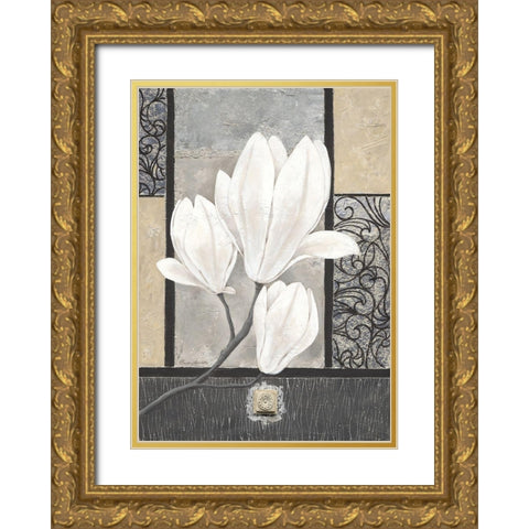 White Magnolia Gold Ornate Wood Framed Art Print with Double Matting by Ancilotti, Claudia