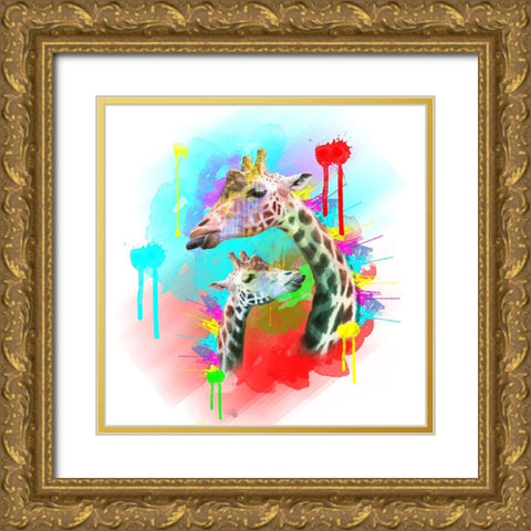 Giraffe 1 Gold Ornate Wood Framed Art Print with Double Matting by Henk van Gog