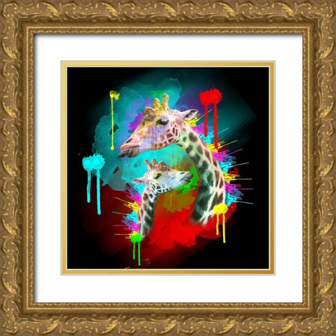 Giraffe 2 Gold Ornate Wood Framed Art Print with Double Matting by Henk van Gog