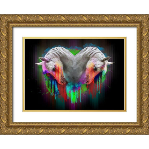 Horses 1 Gold Ornate Wood Framed Art Print with Double Matting by Henk van Gog