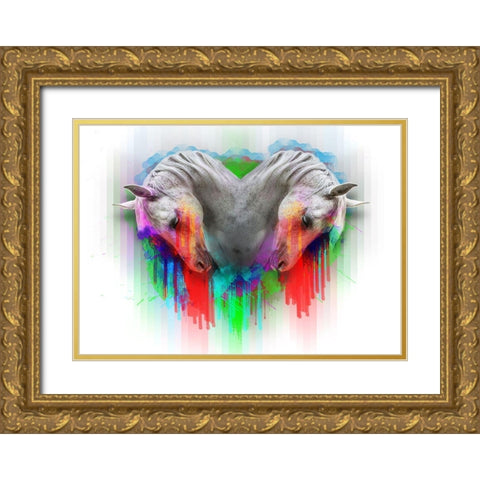 Horses 2 Gold Ornate Wood Framed Art Print with Double Matting by Henk van Gog