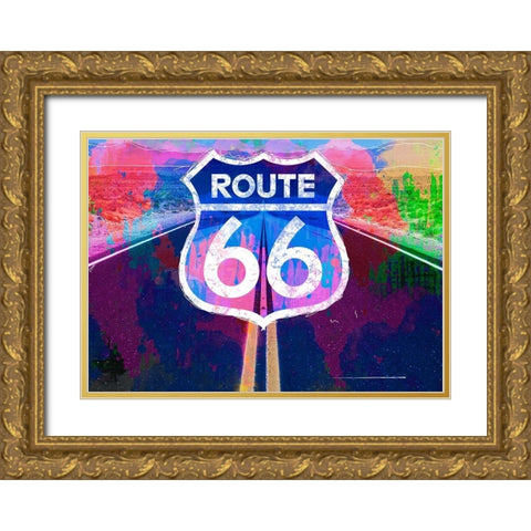 Route 66 Gold Ornate Wood Framed Art Print with Double Matting by Henk van Gog