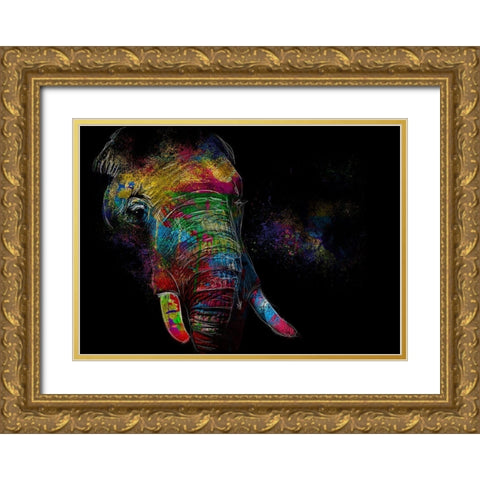 Elephant Gold Ornate Wood Framed Art Print with Double Matting by Henk van Gog