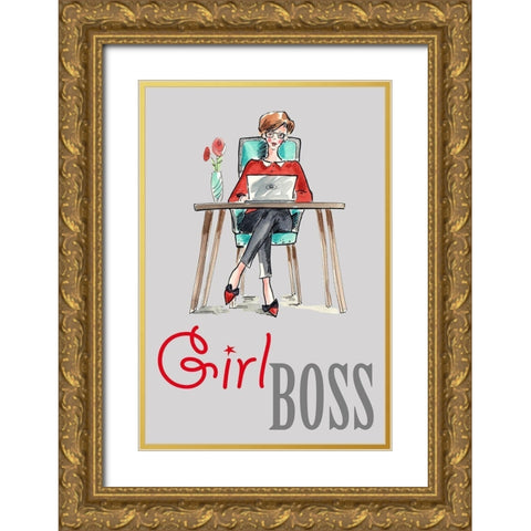 Girl Boss Gold Ornate Wood Framed Art Print with Double Matting by Holzner, Renate