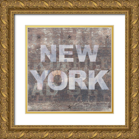 New York Collage 1 Gold Ornate Wood Framed Art Print with Double Matting by Holzner, Renate