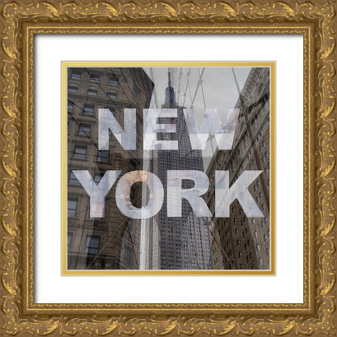 New York Collage 3 Gold Ornate Wood Framed Art Print with Double Matting by Holzner, Renate
