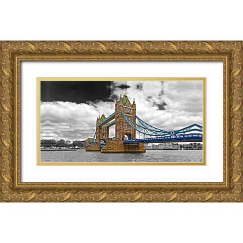 COLOURED TOWER BRIDGE Gold Ornate Wood Framed Art Print with Double Matting by Fossey, George