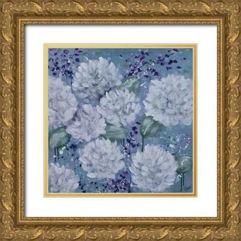 BLUE FLOWERS I Gold Ornate Wood Framed Art Print with Double Matting by Lake, Kaye