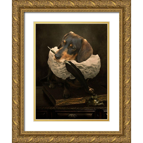 Neuf met kraag en bureau Gold Ornate Wood Framed Art Print with Double Matting by Babette