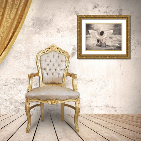 Angel Babette Gold Ornate Wood Framed Art Print with Double Matting by Babette