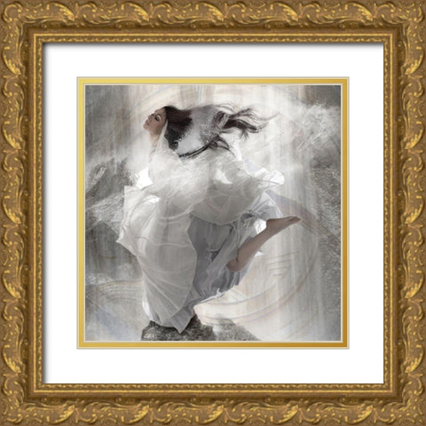 Element Water Gold Ornate Wood Framed Art Print with Double Matting by Babette