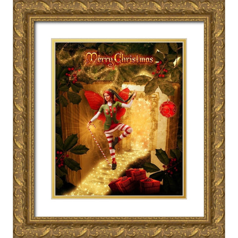 Christmas joy Gold Ornate Wood Framed Art Print with Double Matting by Babette