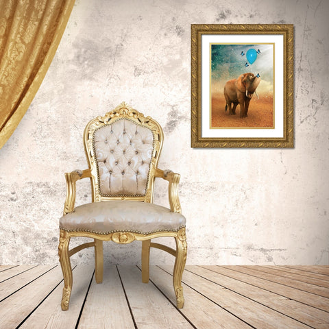 The Elephant Ricardo 4 Gold Ornate Wood Framed Art Print with Double Matting by Babette