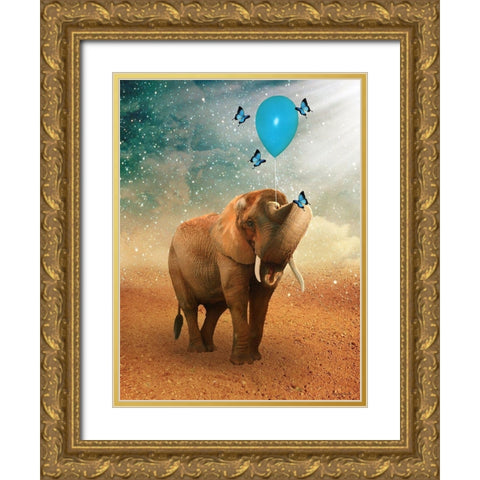 The Elephant Ricardo 4 Gold Ornate Wood Framed Art Print with Double Matting by Babette