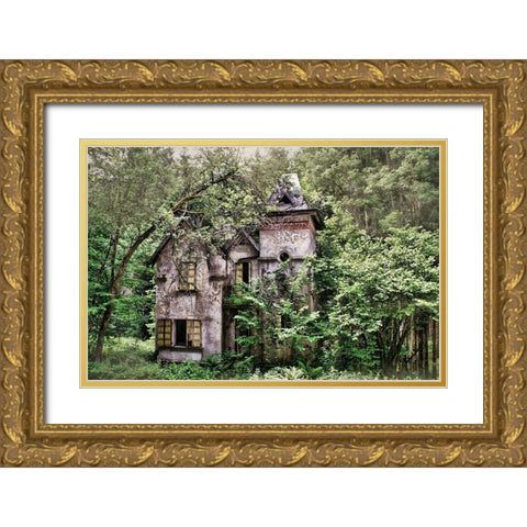 Old House In Green Gold Ornate Wood Framed Art Print with Double Matting by Carlier, Dick