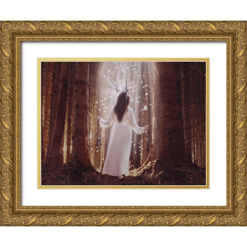 Peacefull Wood Gold Ornate Wood Framed Art Print with Double Matting by Babette