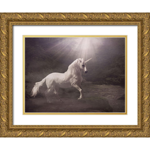 Unicorn Gold Ornate Wood Framed Art Print with Double Matting by Babette