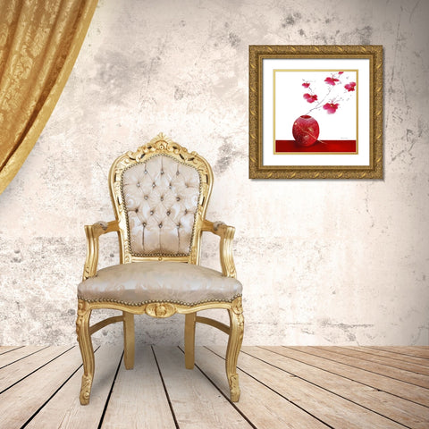 Laquer Red II Gold Ornate Wood Framed Art Print with Double Matting by Robertson, Marilyn