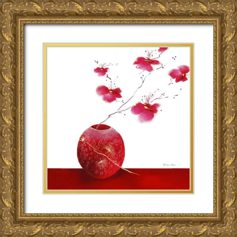 Laquer Red II Gold Ornate Wood Framed Art Print with Double Matting by Robertson, Marilyn