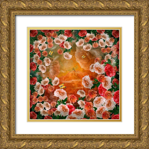 Love Roses Gold Ornate Wood Framed Art Print with Double Matting by van Gog, Henk