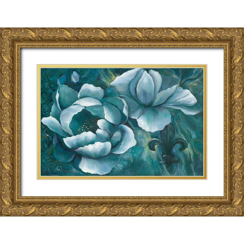 Blue Blooming Gold Ornate Wood Framed Art Print with Double Matting by Withaar, Rian