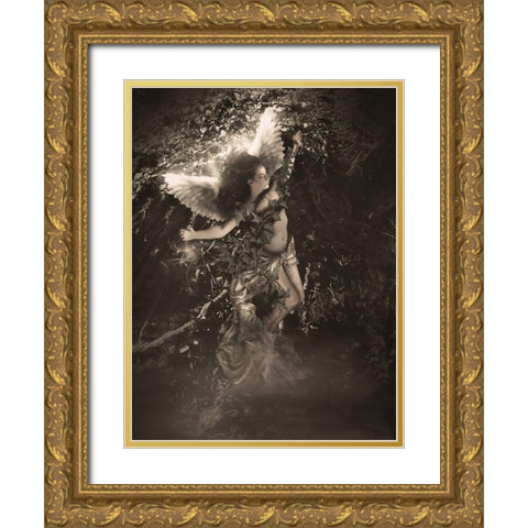 Angel 4 Gold Ornate Wood Framed Art Print with Double Matting by Babette
