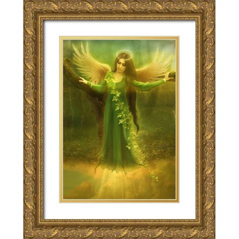Angel Chamuel Gold Ornate Wood Framed Art Print with Double Matting by Babette
