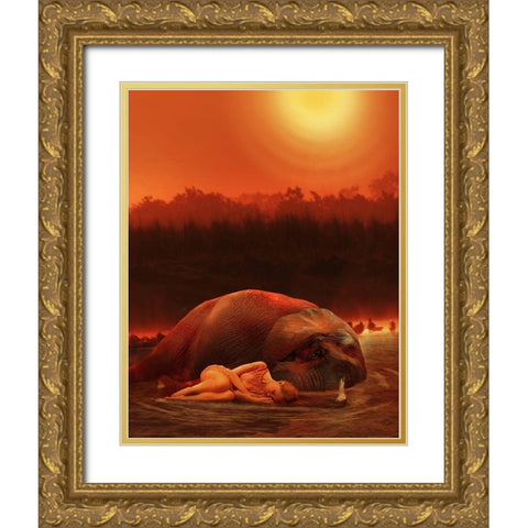 Elephant Ritual 2 Gold Ornate Wood Framed Art Print with Double Matting by Babette