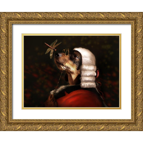 Sir Dashound Gold Ornate Wood Framed Art Print with Double Matting by Babette