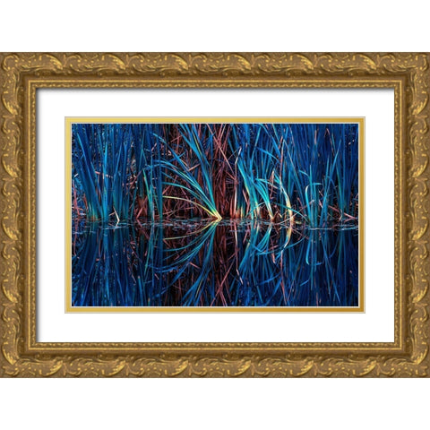 Blue Grass Gold Ornate Wood Framed Art Print with Double Matting by Kostka, Vladimir