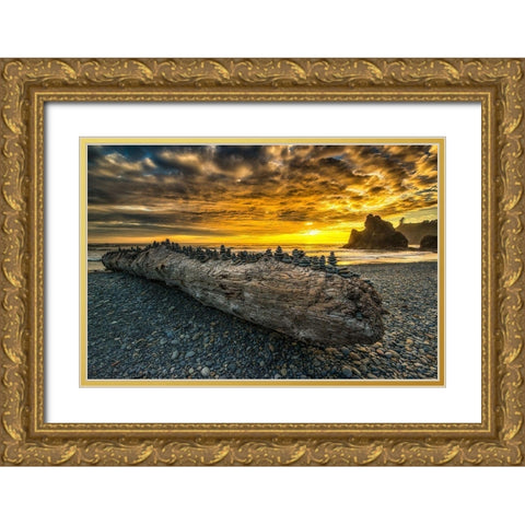 Balancing Stones Gold Ornate Wood Framed Art Print with Double Matting by Kostka, Vladimir
